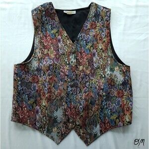 Vintage 90s Implements Floral Tapestry Cottagecore Grandma Vest - L/XL